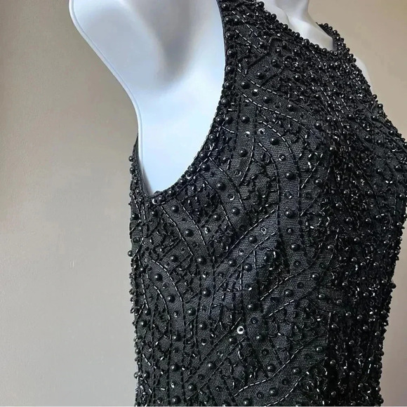 Vintage Victoria Black Silk Beaded Sequin Ball Gown Evening Dress Size 10 - Picture 8 of 15